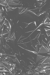 Wrinkled plastic wrap overlay effect. Realistic polyethylene  transparent film warp. Texture broken vinyl bag package cover. 