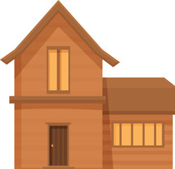 Cozy wooden house with glowing windows representing family, warmth and comfort