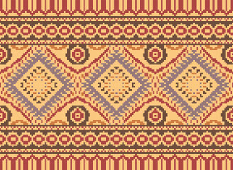 Pixel ethnic pattern oriental traditional. design fabric pattern textile African Indonesian Indian seamless Aztec style abstract vector illustration for print clothing, texture, fabric, wallpaper, 