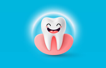 Tooth emoji white, 3D illustration of a tooth on a light background. Vector illustration