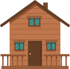 Charming wooden house with a porch and chimney evokes the warmth and comfort of suburban living