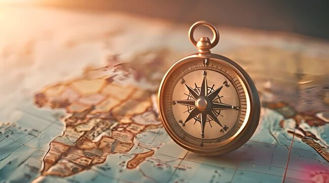 Old vintage navigation equipment on old world map.