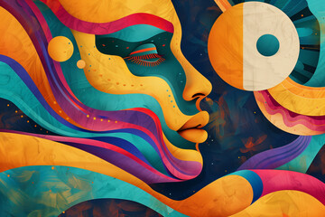 abstract background with face and colorful shapes