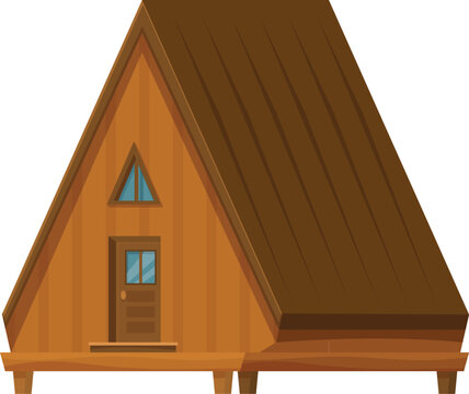 recommend clip art: Wooden a frame cabin featuring a porch and a gable roof