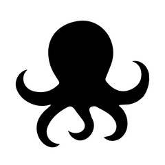 Octopus black silhouette isolated on white background, sea life, design element, vector.