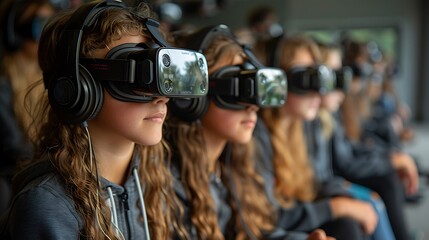 Students Immersed in Virtual Reality Technology in Classroom Setting