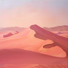 Naklejka premium Pink Sand Dunes at Sunset, with Footprints Leading to the Horizon 