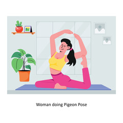 Obraz premium Woman doing Pigeon Pose concept flat style stock illustration with background. EPS 10 File