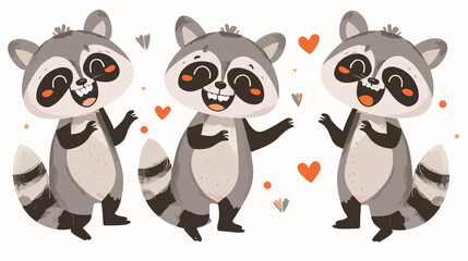 Obraz premium 4 sets of raccoon kawaii chibi Emoji character sticker emoticon smile emotion mascot illustration
