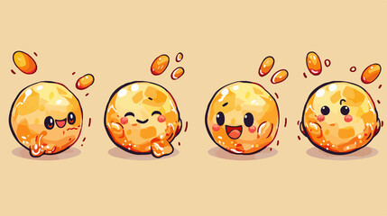 4 sets of takoyaki kawaii chibi Emoji character sticker emoticon smile emotion mascot illustration