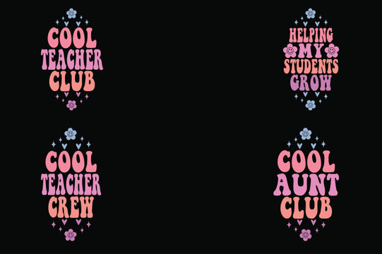 Cool teacher club, helping my students grow, Cool Teacher Crew, Cool Aunt club keychain SVG designs