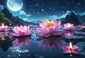 Tranquil Paradise: Enchanting Hot Spring Illuminated by Stars and Moon