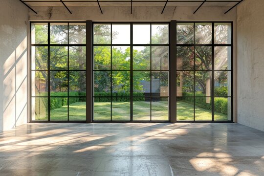 Fototapeta Large Windows Showcasing a Lush Garden