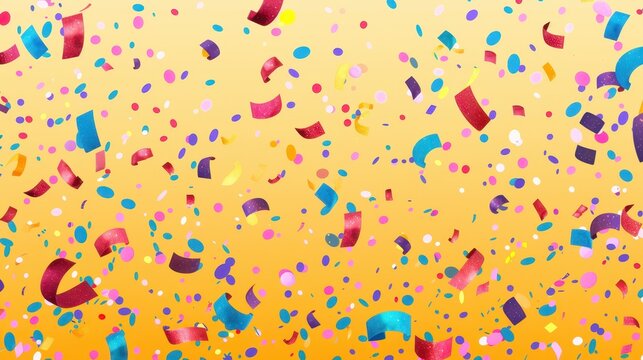 A dynamic and festive scene with various shapes and sizes of colorful confetti falling against a light background, symbolizing celebrations and joyous events.