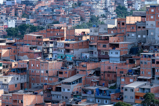 Shacks in the favellas, a poor neighborhood in Sao Paulo, Brazil.