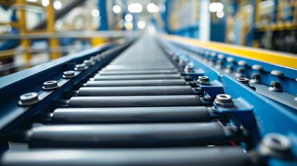 Conveyor belt at the factory, close up
