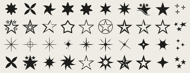 Star shapes. Set of black sparkle stars. Twinkle stars collection. Stars icon