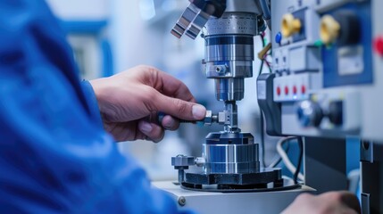 A close-up of a technician calibrating equipment