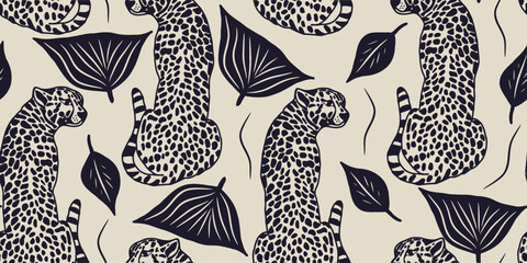 Vector animal print. Seamless leopard and flower elements. Pattern design for fabric and textile, packaging, web and social media design © Sviatlana