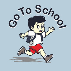 vector illustration of a little boy going to school carrying a bag. cartoon concept