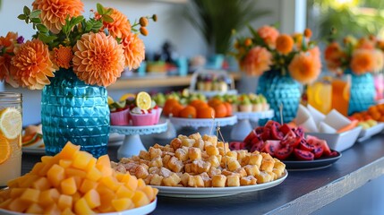 Celebrate a successful project with a fun office party, featuring bright dÃ©cor and treats. 