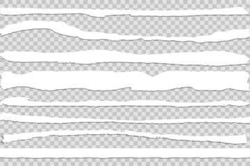White stickers of torn paper. Pieces of paper strips template