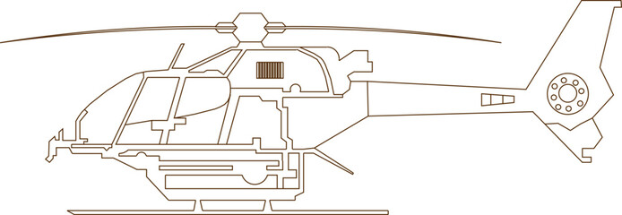 Vector silhouette illustration sketch of detailed design of a helicopter flying vehicle with advanced technology