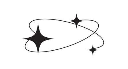 Aesthetic line with stars. Minimalist Futuristic Streetwear. Y2k style. Retro futuristic element. Vector illustration