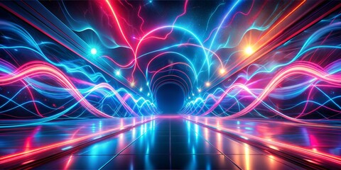 Obraz premium Background Abstract 3D Neon Light Swirl Energy Futuristic Electric Shape Blue Wallpaper Red Beam Power Gradient Bright Fantastic Loop