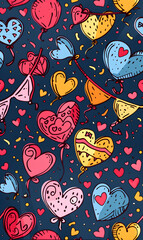 Naklejka premium 2D illustrator doodle tile patterns with cute graphic designs