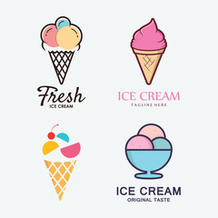 Ice Cream Illustration Logo Template with Simple Vector Concept.