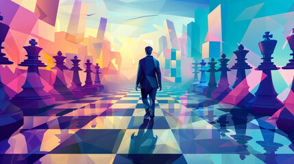 Businessman with chess board game strategy. Planning a successful business competition and strategy. The concept of leadership and organizational management.