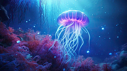 Naklejka premium magic bioluminescent jellyfish.