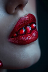 A tongue savoring the sweet and tart flavor of pomegranate seeds,