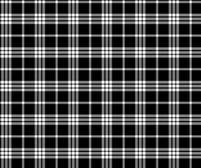 Fototapeta premium Plaid pattern, black, white, seamless for textiles and design clothing, skirts, pants, aprons, tablecloths, blankets or decorative fabrics. Vector illustration.