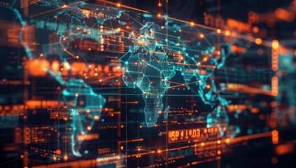 Fototapeta premium Global Network Connections - Digital Map