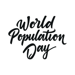 Fototapeta premium World Population Day text banner lettering black. Hand drawn vector art. White Background , PNG 