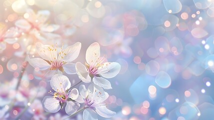 Naklejka premium Pastel Spring Floral with Enchanting Fairy Lights and Bokeh