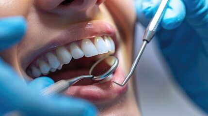 A close-up of a dentist cleaning teeth