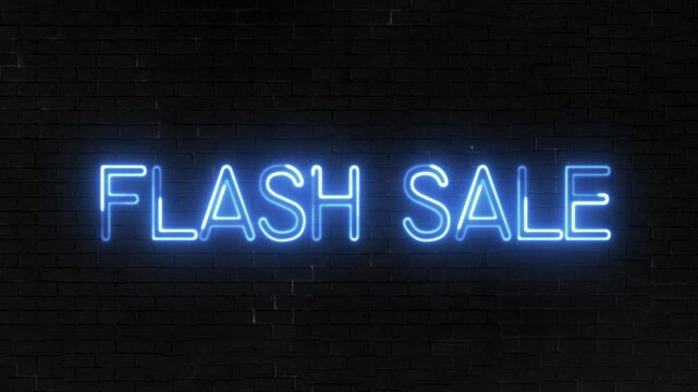 Flash Sale text font with neon light. Luminous and shimmering haze inside the letters of the text Flash Sale. Flash Sale neon sign. 