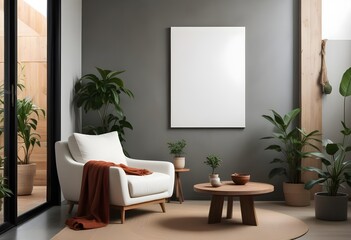 Frame with poster mockup in the room in a modern Scandinavian style. Generative AI