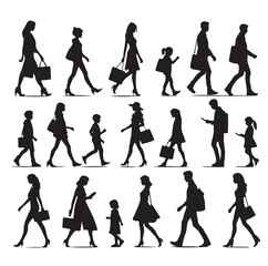 Obraz premium Set of Silhouette Walking People and Children. Illustration Vector 