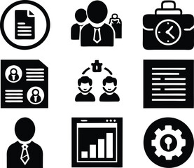 set of management icon illustration. enterprise, analysis, businessman, web, strategy, workplace, safety, communication, solution, worker