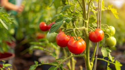 Horticulture Business: Green Tomato Plants in Greenhouse - Concept of Farming