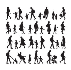 Fototapeta premium Set of Silhouette Walking People and Children. Illustration Vector 
