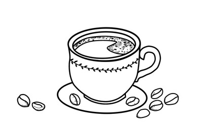 Coffee cup and beans. Doodle style illustration.