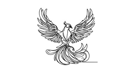 Phoenix flying one line illustration