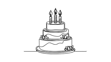 birthday cake one line illustration