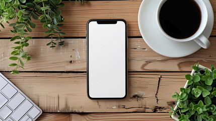 The phone is on a wooden table