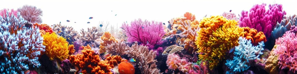 Stunning coral reef bursting with colors isolated on white background highlighting marine life and oceanic ecosystems in vibrant detail